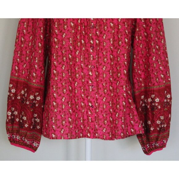 JOIE Boho Prairie Peasant Blouse Bright Pink Ruffled Top, Size  L Large - Picture 3 of 10